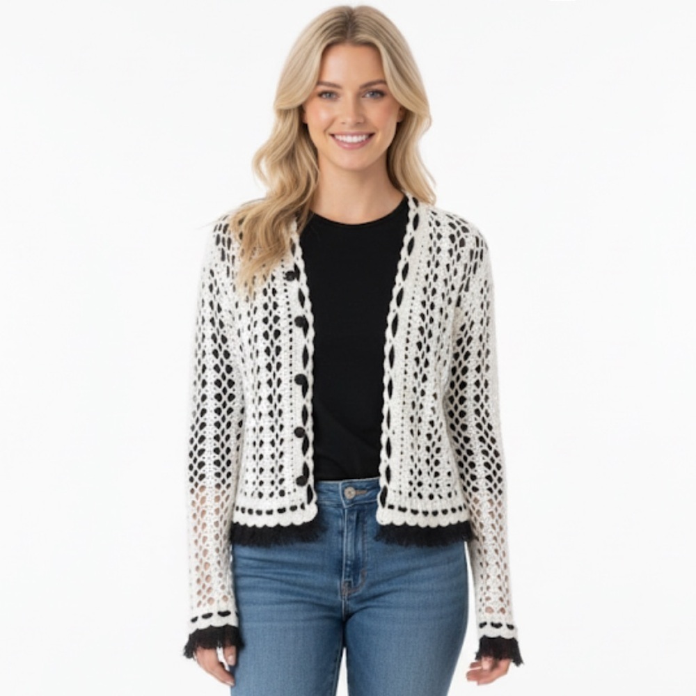 Small boho knit white sweater cardigan
